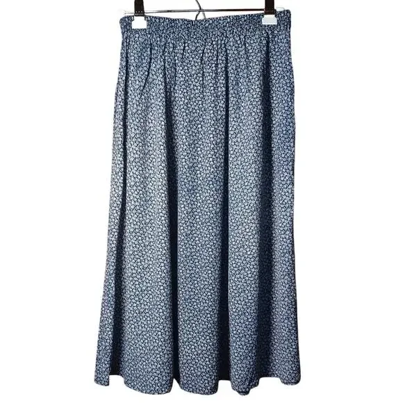 The Vermont Country Store Vintage Floral Midi Skirt Medium Navy Blue Cottagecore - Picture 2 of 8